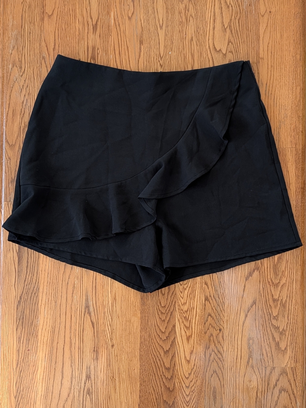 Glam Black Ruffle Front Skort Shorts